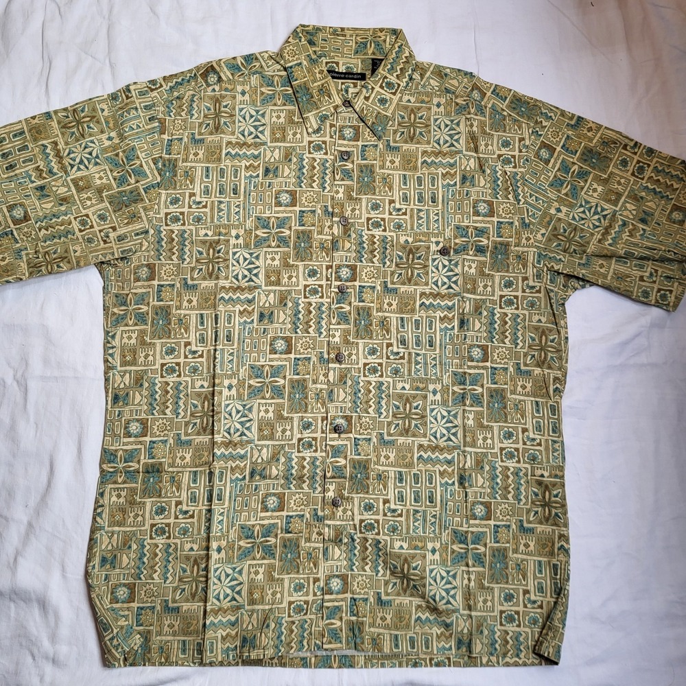 Pierre Cardin Shirt Men's Medium 90's Mosaic Short Sleeve Shirt Hawaiian